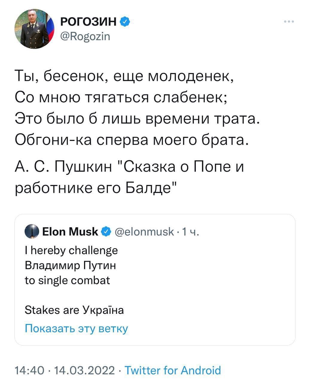 Обгони-ка сперва моего брата»: Рогозин ответил на слова Маска о поединке с  Путиным - Газета Труд